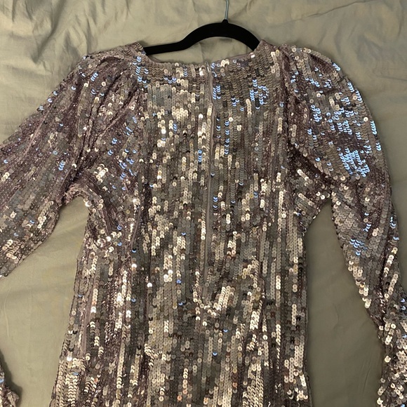 ASOS EDITION BLOUSON SLEEVE SEQUIN MIDI DRESS IN LILAC - Picture 3 of 5